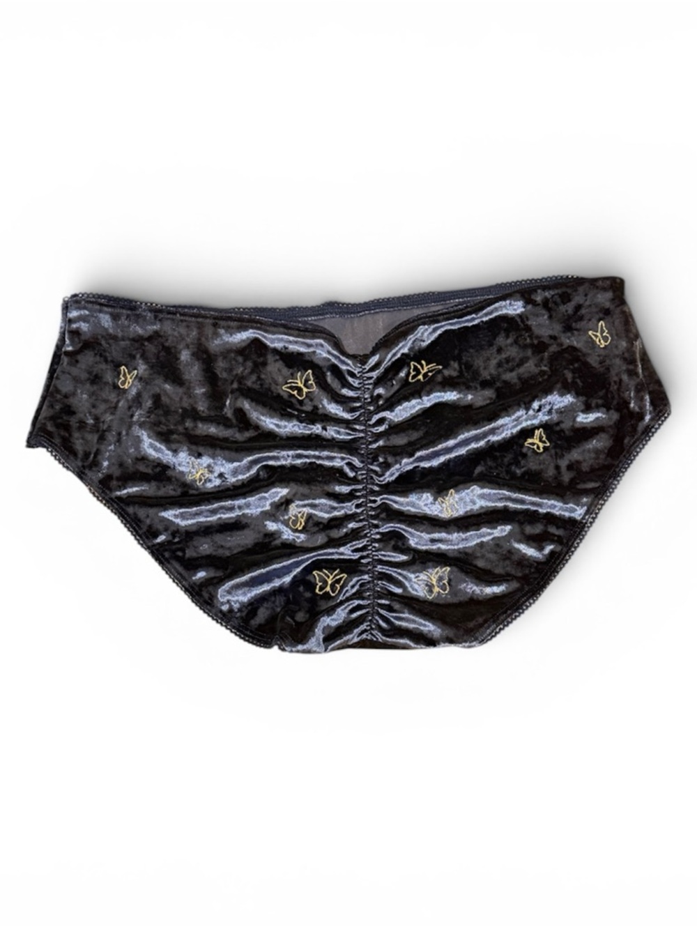Victoria's Secret Hiphugger Hipster Panty Blue Velvet Gold Butterfly